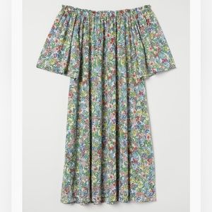 H&M Floral Off the Shoulder Dress Recycled Polyester Relaxed Fit S